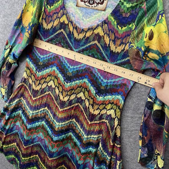 Amma Design Tunic Top Dress Sz M Multicolor‎ Artsy Boho 60's Disco - Picture 6 of 6